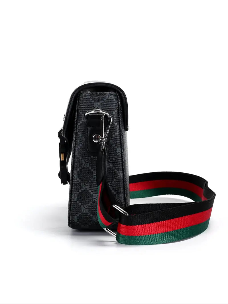 Men's Geometric Pattern PU Leather Crossbody Bag with Flap Closure, Casual Shoulder Travel Bag for Daily Use, Work and School Accessory, Multifunctional Portable High-Quality Sling Crossbody Bag, Flap Crossbody Bags