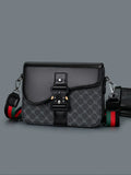 Men's Geometric Pattern PU Leather Crossbody Bag with Flap Closure, Casual Shoulder Travel Bag for Daily Use, Work and School Accessory, Multifunctional Portable High-Quality Sling Crossbody Bag, Flap Crossbody Bags