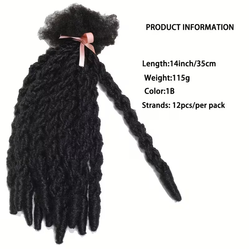 14 Inch Double Twist Faux Locs Crochet Hair, 12 Strands 1B Black Knotless Synthetic Dreadlock Hair Extensions for Men & Women