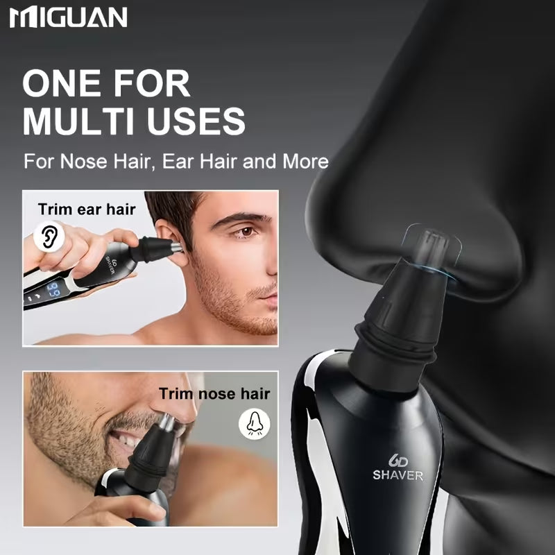 6D Electric Shaver for Men, 3 in 1 Rechargeable Rotary Shaver with Digital Display, Multifunctional Grooming Kit for Beard, Sideburn & Nose Hair Trimming