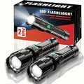 Rechargeable Zoomable LED Flashlight, 3 Lighting Modes, Portable USB Charging Tactical Torch for Camping Hiking Outdoor Emergencies (2 Pack)