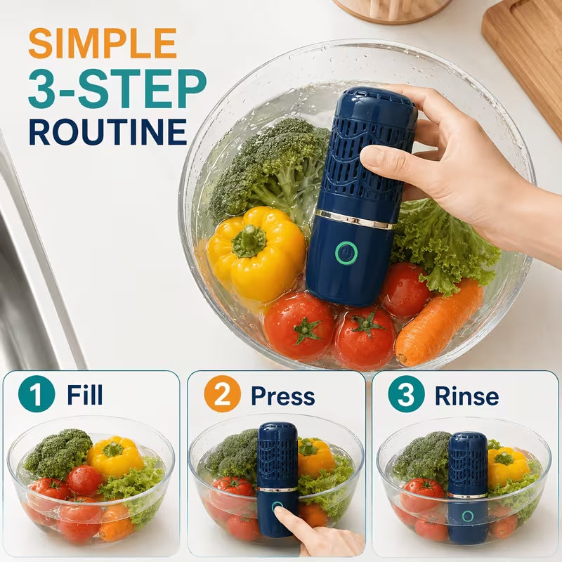 Portable USB Rechargeable Fruit and Vegetable Cleaner, Ultrasonic Food Purifier Machine for Veggies, Fruits, Meat & Seafood, Wireless Mini Food Cleaning Device for Home & Travel