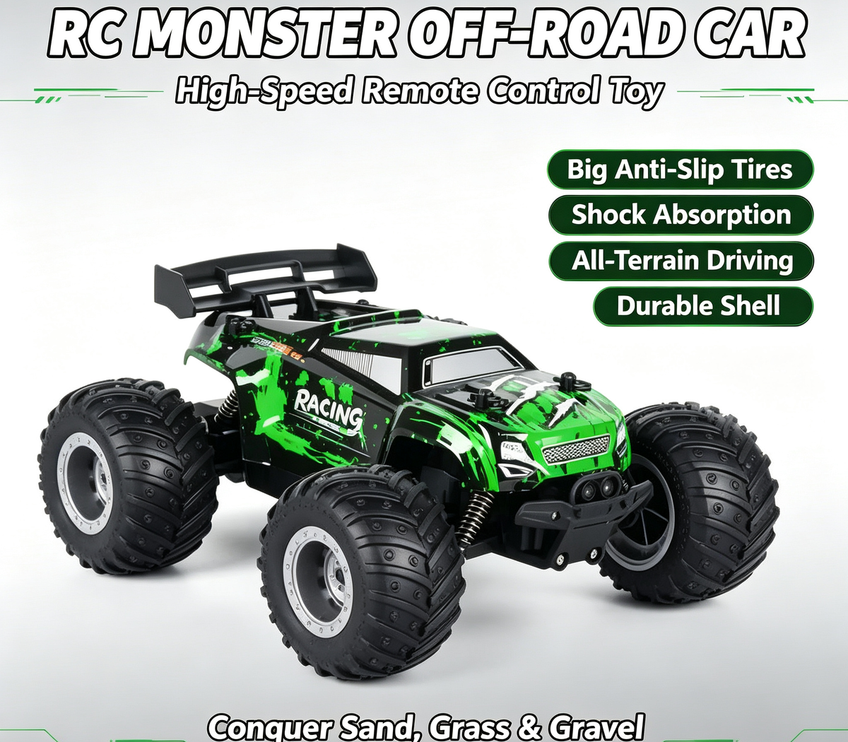 RC Monster Truck Remote Control Car | All Terrain Off‑Road Racing Toy Car, Perfect Gift for Boys Kids