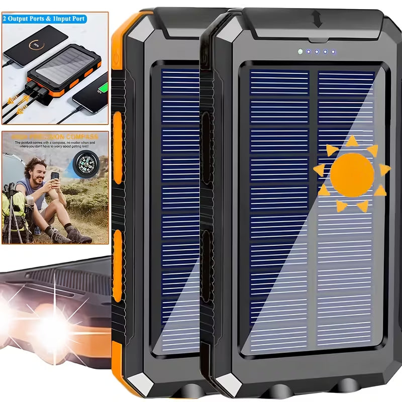 SolarPulse 4-in-1 Emergency Power Bank & LED Flashlight – Solar, Hand Crank & USB Charging, Built-in Compass