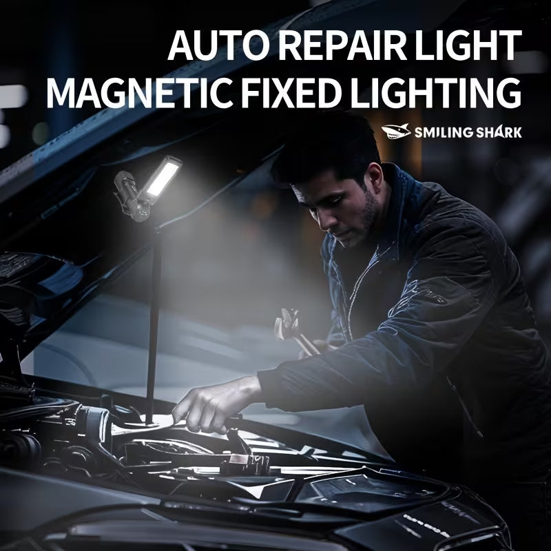 GZ-5108 Magnetic LED Work Light, 180° Rotatable Rechargeable COB Inspection Lamp, 4 Light Modes, Type-C Charging, Hands-Free Flashlight for Auto Repair, Camping & Emergency