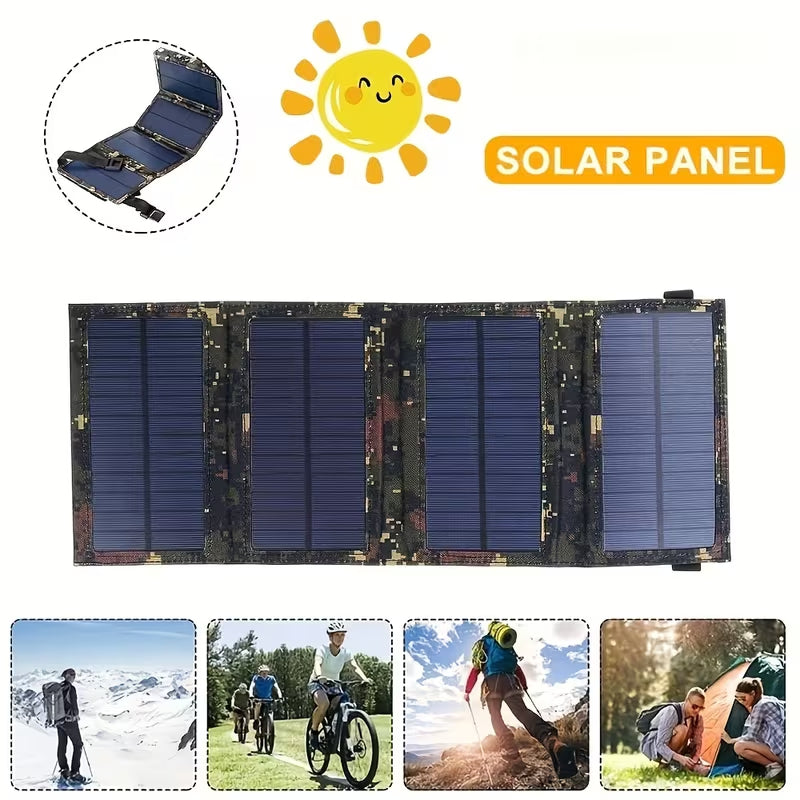 Portable Foldable Solar Panel Charger, Camouflage Waterproof Outdoor Solar Power Bank for Camping Hiking Travel, USB Solar Charger for Phone Power Bank