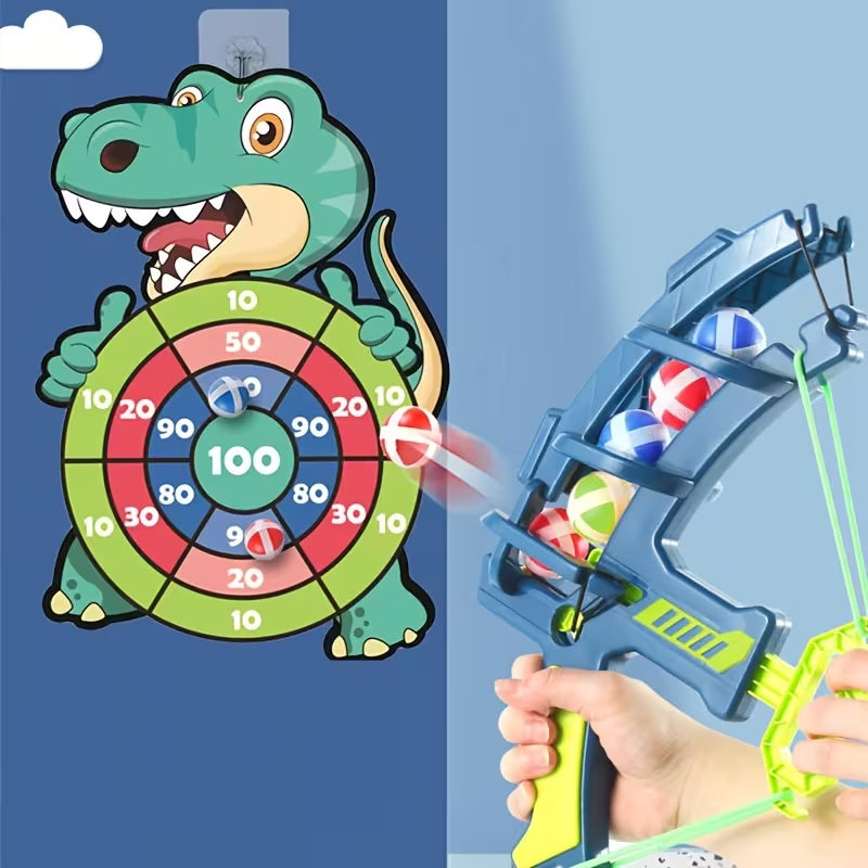 Dinosaur Dart Board Game for Kids, Bow and Arrow Shooting Toy Set with Sticky Balls, Indoor Outdoor Throwing Target Game