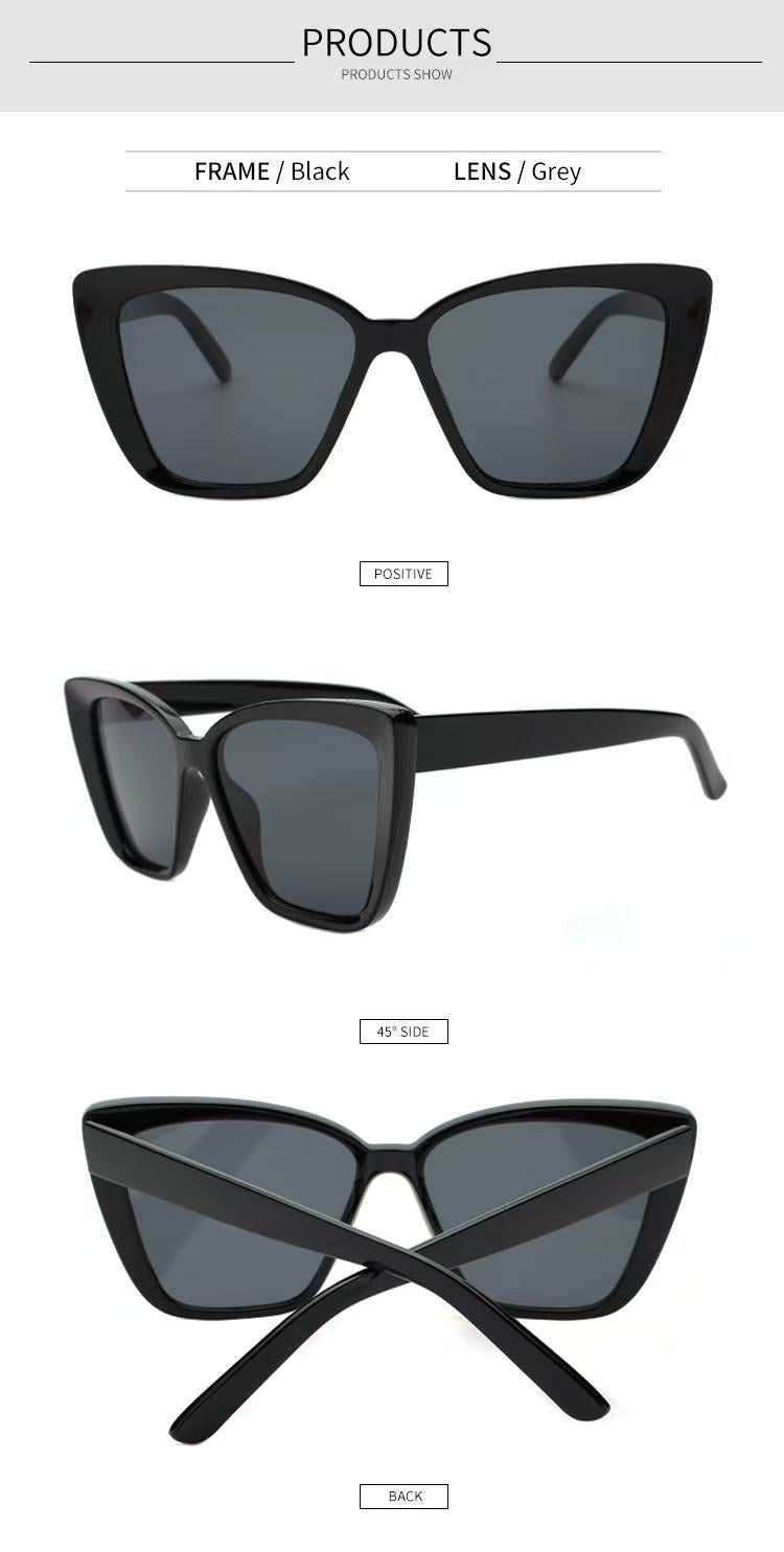 Black Glossy Cat‑Eye Square Sunglasses, Women Fashion UV Protection Oversized Shades for Outdoor Daily Wear