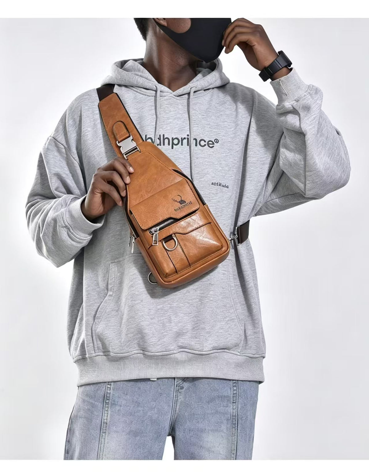 Men Vintage PU Leather Chest Bag, Large Capacity Multi-Pocket Crossbody Sling Bag for Outdoor Daily Travel