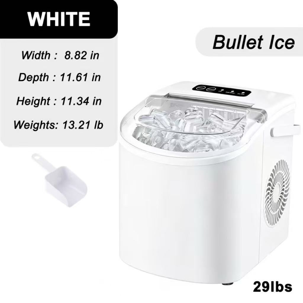 Portable White Countertop Ice Maker Machine, Fast 6-Min Bullet Ice, 29lbs Daily Ice Production, One Touch Control, Small/Large Ice Size Selectable for Home, Office, Camping in Tanzania