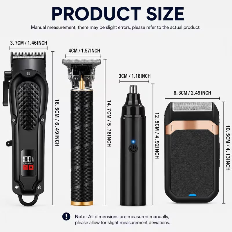 4‑in‑1 Men Grooming Kit | Cordless Hair Clipper, T‑Blade Trimmer, Foil Shaver & Nose Hair Trimmer, Rechargeable USB Electric Beard Hair Cutting Set for Men
