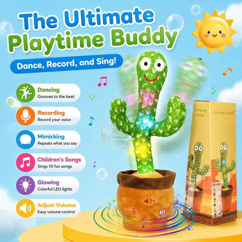 Dancing Cactus Toy | Singing Talking Recording Plush Cactus, Built-in 1099 songs, USB Rechargeable, LED Light Up, Repeat What You Say, Interactive Early Education Toy for Kids 6 Months+, Perfect Gift for Children in Tanzania