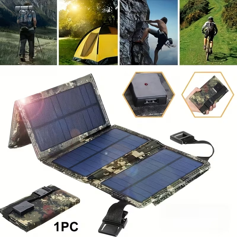Portable Foldable Solar Panel Charger, Camouflage Waterproof Outdoor Solar Power Bank for Camping Hiking Travel, USB Solar Charger for Phone Power Bank
