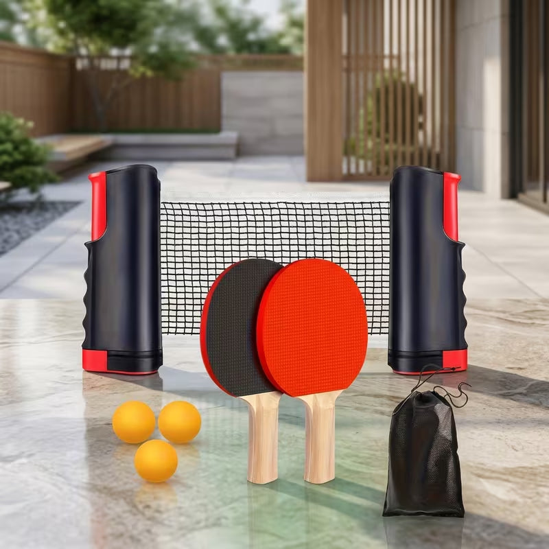 Portable Table Tennis Set with Retractable Net, 2 Ping Pong Paddles, 6 Balls & Storage Bag, Indoor Outdoor Ping Pong Kit for Kids Adults