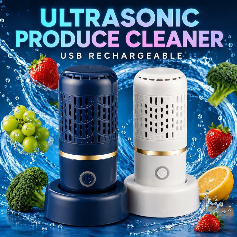Portable USB Rechargeable Fruit and Vegetable Cleaner, Ultrasonic Food Purifier Machine for Veggies, Fruits, Meat & Seafood, Wireless Mini Food Cleaning Device for Home & Travel