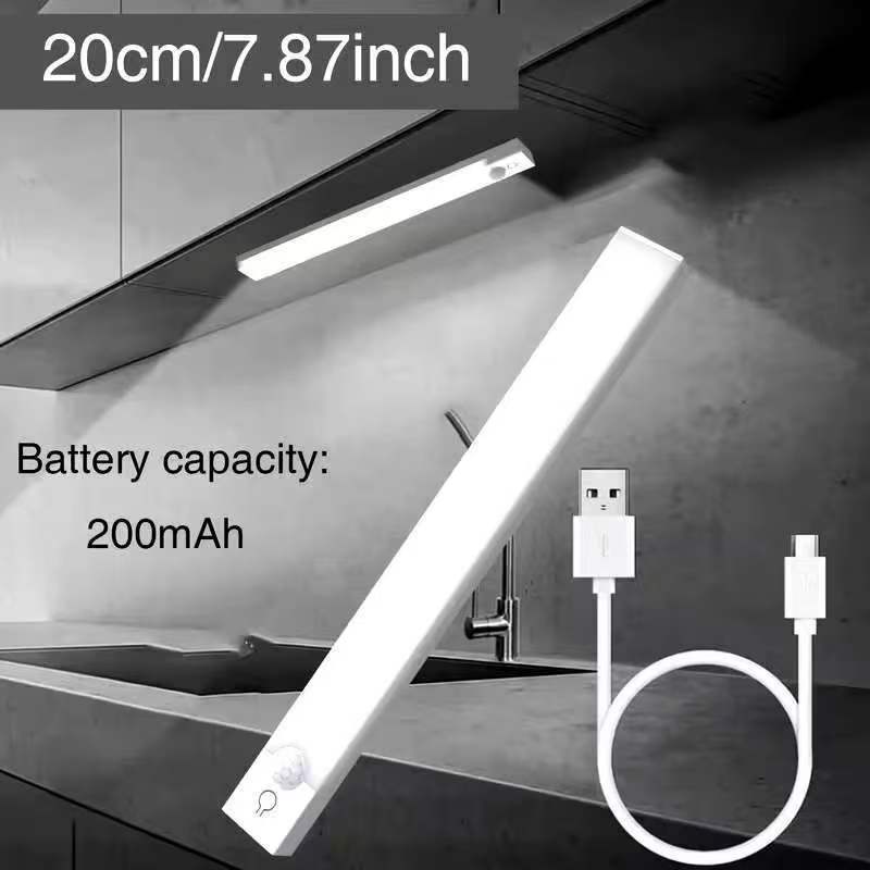 LED Motion Sensor Under Cabinet Light, 20cm Rechargeable Magnetic LED Closet Light, Dimmable Night Light with 3 Color Temperatures, Suitable for Kitchens, Stairs, Wardrobes and More.