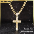 14K Gold-Plated Men's Jesus Crucifix Cross Necklace - Advanced Nanotech Non-Tarnish Cuban Link Chain with Jesus Crucifix Pendant, 24in Daily Wear Jewelry Accessory
