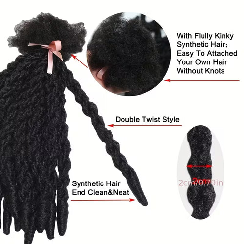 14 Inch Double Twist Faux Locs Crochet Hair, 12 Strands 1B Black Knotless Synthetic Dreadlock Hair Extensions for Men & Women