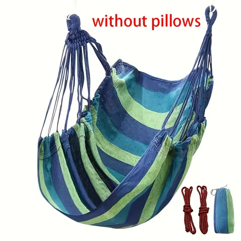 Hanging Hammock Chair, Blue Green Striped Swing Chair with Hanging Ropes & Storage Bag, Portable Outdoor Indoor Hammock for Camping, Garden, Patio