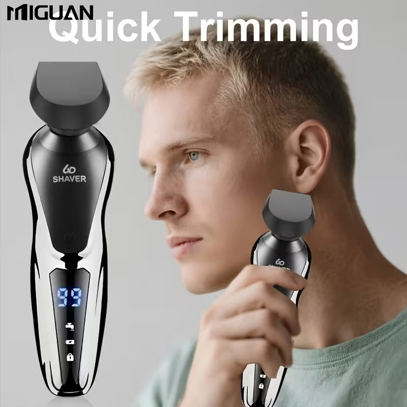 6D Electric Shaver for Men, 3 in 1 Rechargeable Rotary Shaver with Digital Display, Multifunctional Grooming Kit for Beard, Sideburn & Nose Hair Trimming
