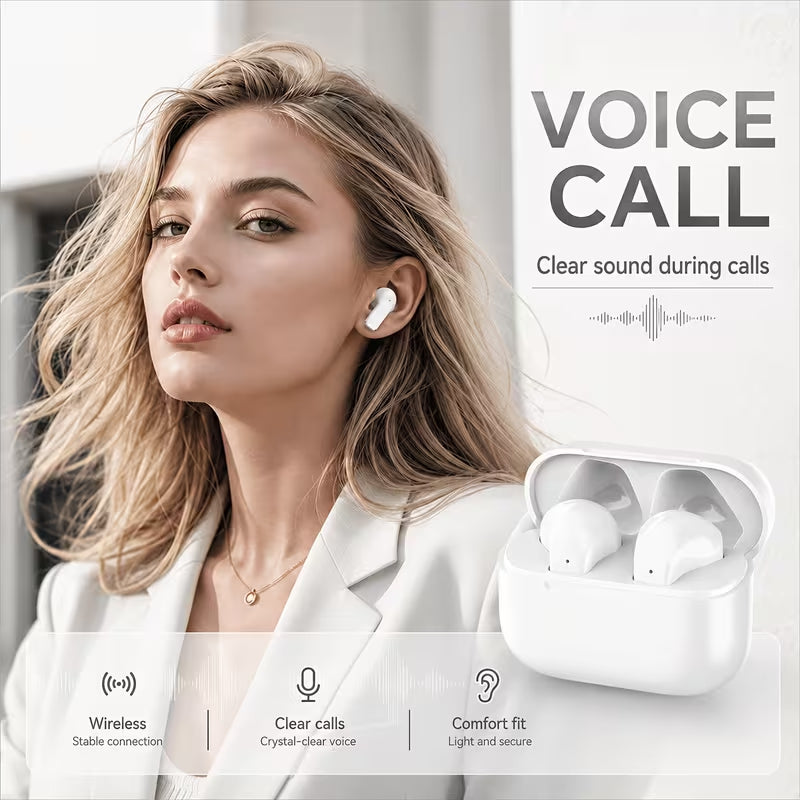 TWS True Wireless Bluetooth Earbuds, Stereo Sound Earphones with Clear Call Mic, Comfort‑Fit In‑Ear Headphones with Charging Case