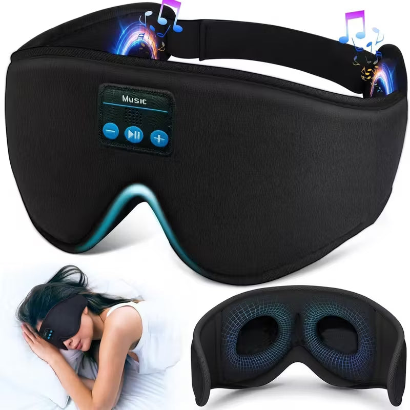3D Bluetooth Sleep Mask with Built-in Headphones, Wireless Music Sleeping Eye Mask, 10H Playtime Light Blocking Sleep Headphones for Side Sleepers, Travel, Nap