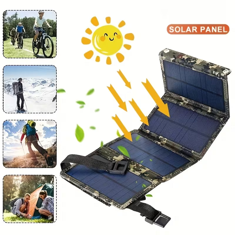 Portable Foldable Solar Panel Charger, Camouflage Waterproof Outdoor Solar Power Bank for Camping Hiking Travel, USB Solar Charger for Phone Power Bank