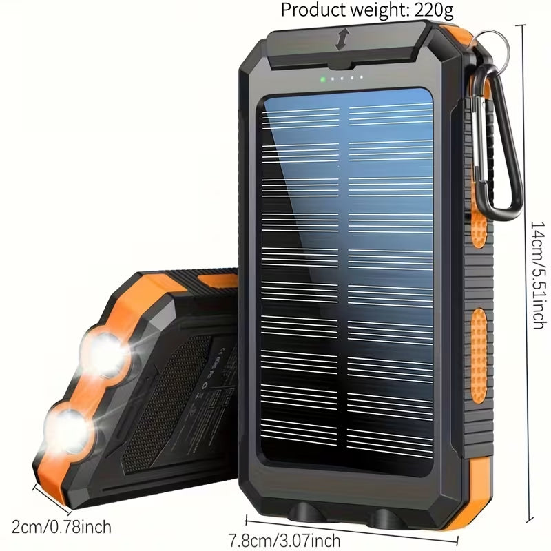 Outdoor Solar Power Bank, IP4 Waterproof Shockproof Portable Charger with Dual LED Flashlight, SOS Strobe Light & Compass, Dual USB Fast Charging, Emergency Power Bank for Camping Hiking Fishing Travel
