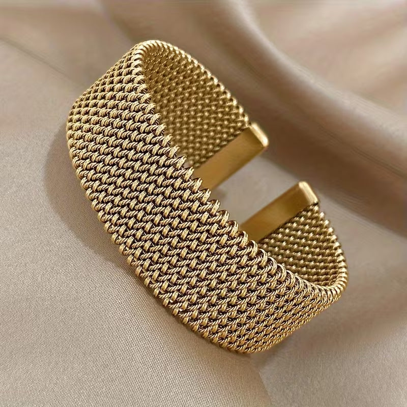 Vintage Stainless Steel Braided Mesh Open Bracelet, Classic Cuff Waterproof Jewelry, for Women Men Daily Party Wear Jewelry Additions Gifts
