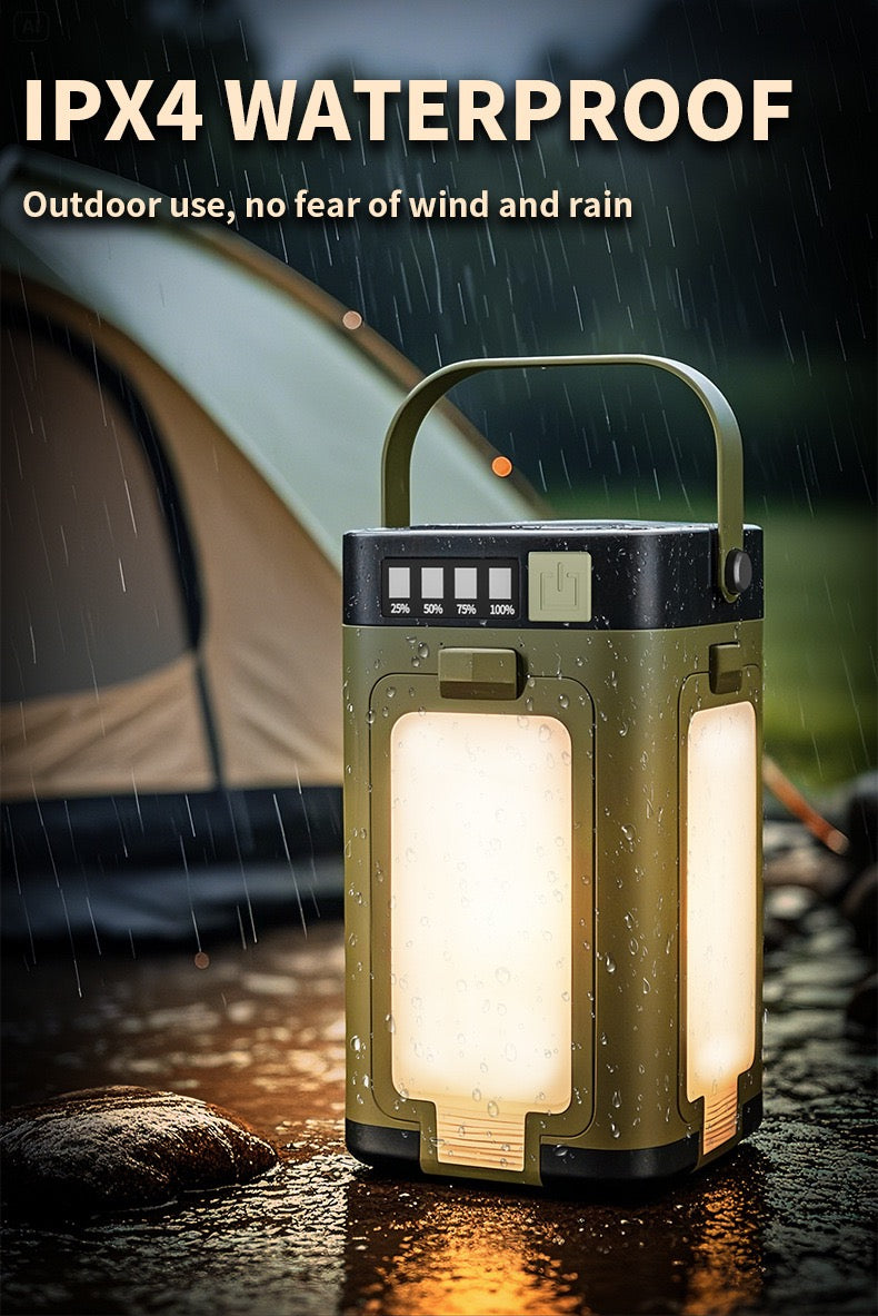 Portable Solar Camping Lantern, Fold‑Out 4 LED Panels, IPX4 Waterproof Rechargeable Emergency Lamp with Hanging Hook & Power Display for Outdoor Safari & Home Blackout