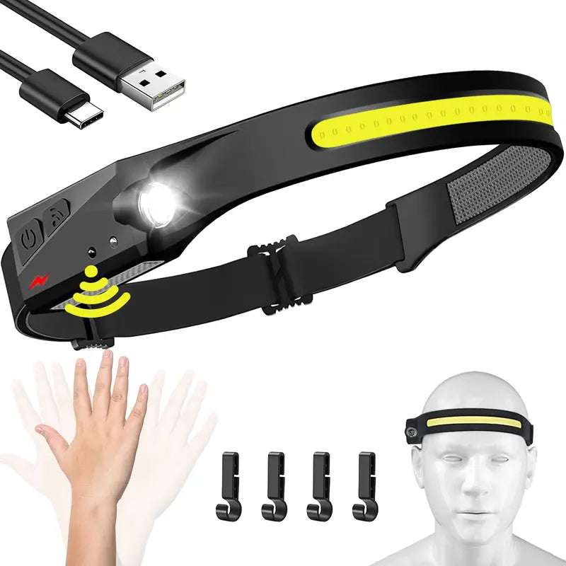 230° Wide Beam LED Headlamp, 1000 Lumens USB Rechargeable Motion Sensor Head Torch, IPX4 Waterproof 6 Light Modes Headlight for Camping, Fishing, Hiking, Cycling & Repair Work, For Tanzania