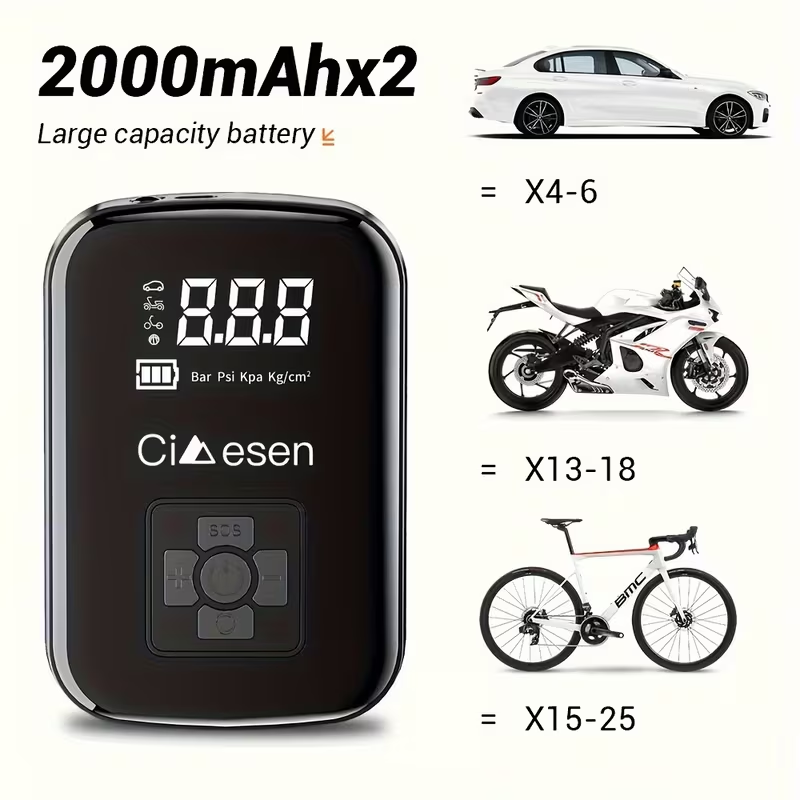 Rechargeable Portable Tire Inflator | Digital Cordless Air Compressor with SOS Light for Car, Bike, Motorcycle & Sports Balls