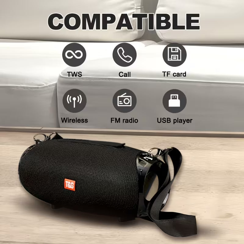 Portable Wireless Speaker, Dual Speakers, Wireless Speaker, TWS Stereo High-Resolution Audio, Hands-Free Calling/FM/TF Card/USB Drive, Connects to Phone/Tablet/TV, Supports Card & USB Drive, Compatible with TF Card/USB Drive/Built-in Microphone