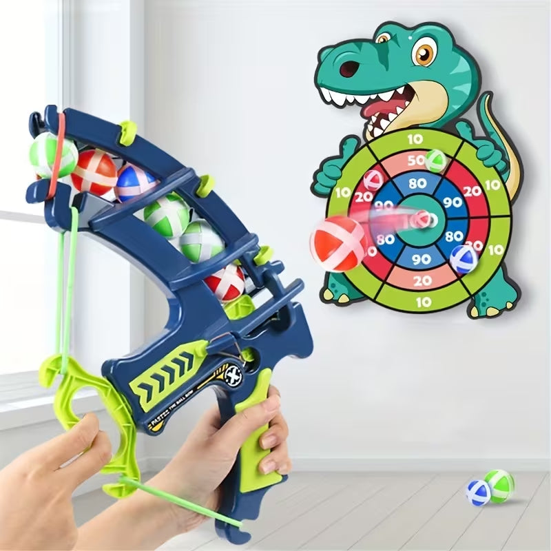 Dinosaur Dart Board Game for Kids, Bow and Arrow Shooting Toy Set with Sticky Balls, Indoor Outdoor Throwing Target Game