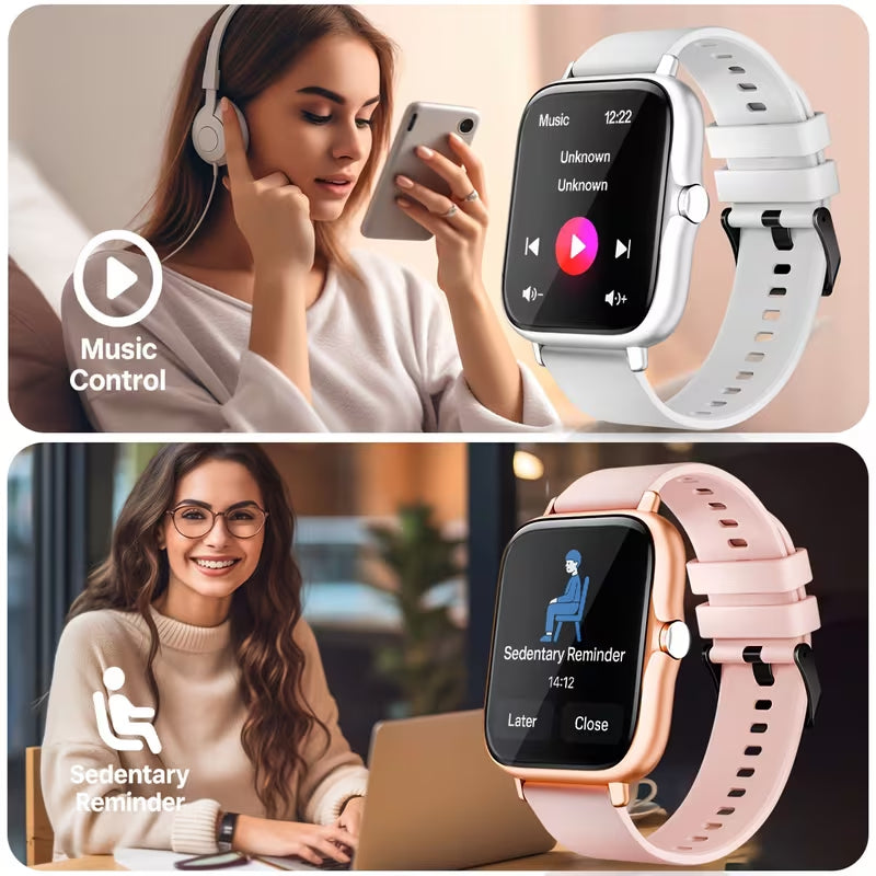 Elegant Square Smart Watch for Men & Women, Full Touch Screen Fitness Smartwatch with Call & Message Notifications