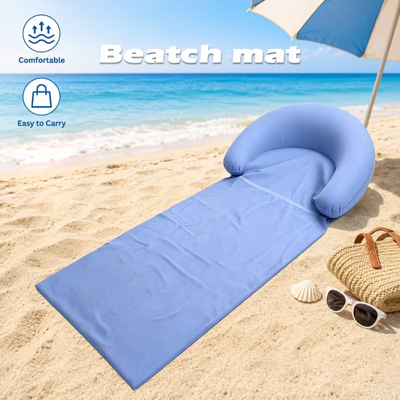 Portable Outdoor Beach Mat with Inflatable Headrest – Sand-Free, Foldable, and Moisture-Proof; Ideal for Camping, Picnics, and Sunbathing (Single-Person)