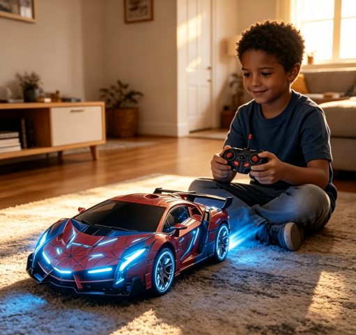 2.4GHz Remote Control Deformation Spider RC Car, One-Click Transform Robot Toy Car with LED Lights, 1:18 Scale Kids Racing Toy for Tanzania