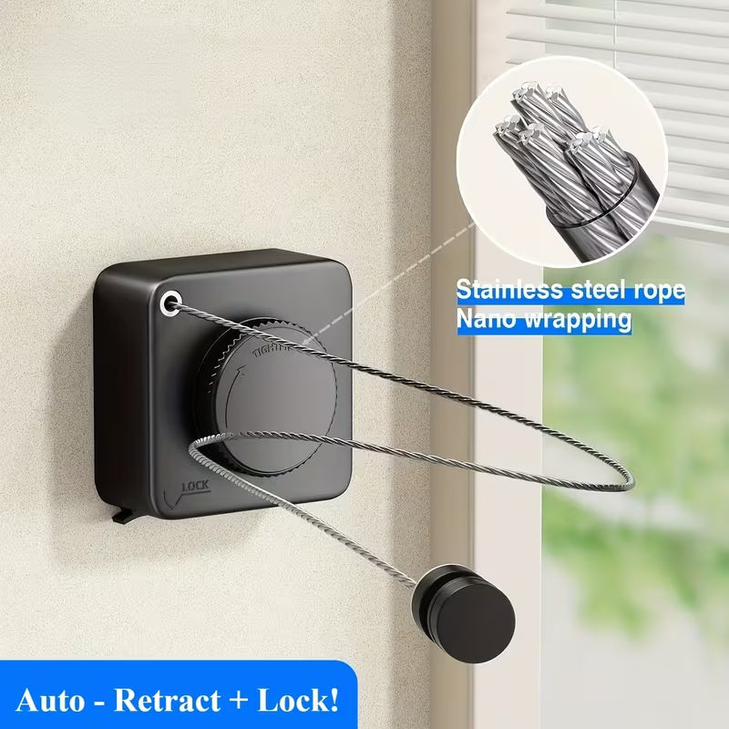 Retractable Clothesline, 15.1ft Heavy Duty Stainless Steel Washing Line, Wall Mounted Auto Retracting Laundry Rope with Lock, 20KG Load Capacity for Bathroom, Balcony, Indoor & Outdoor Drying