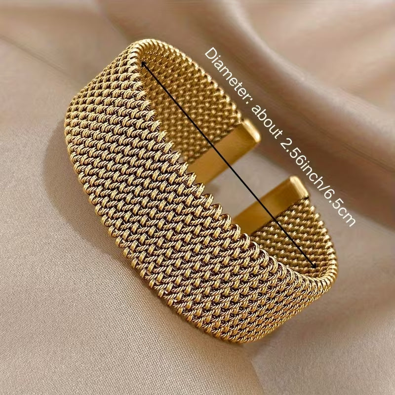 Vintage Stainless Steel Braided Mesh Open Bracelet, Classic Cuff Waterproof Jewelry, for Women Men Daily Party Wear Jewelry Additions Gifts