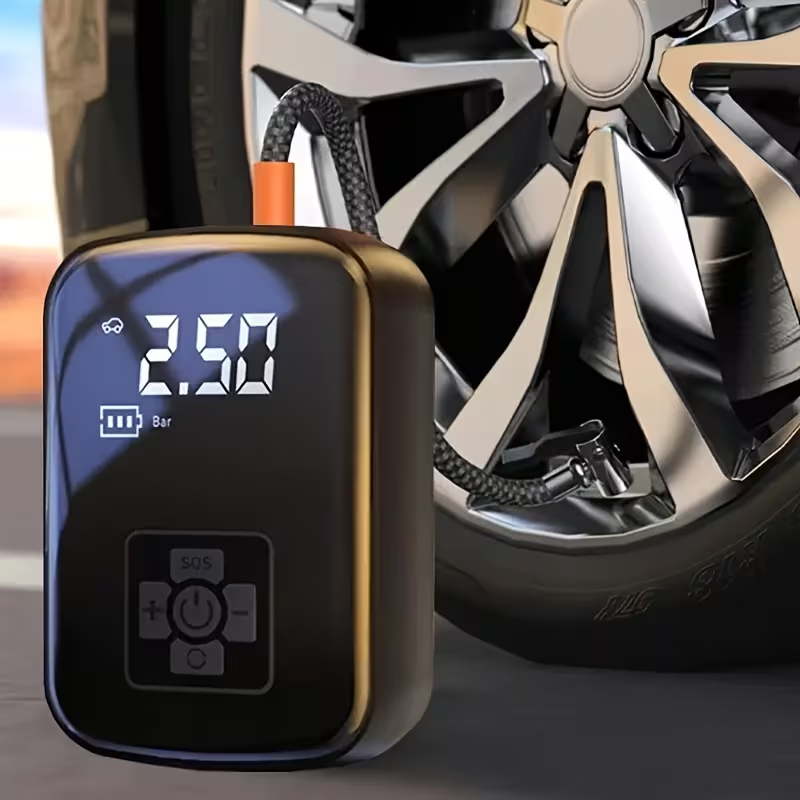 Rechargeable Portable Tire Inflator | Digital Cordless Air Compressor with SOS Light for Car, Bike, Motorcycle & Sports Balls