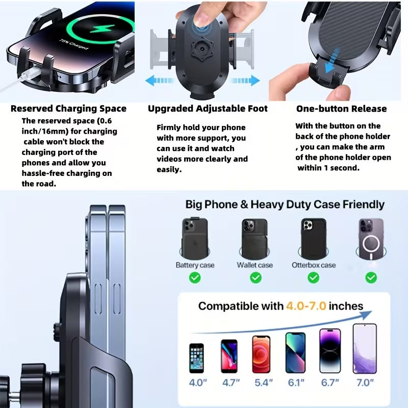 2 in 1 Car Cup Holder Phone Mount, 360° Rotatable Adjustable Car Drink Cup Holder Cell Phone Holder, One-Button Release Car Phone Stand for 4.0-7.0 Inch Smartphones, Fits Most Car Cup Slots