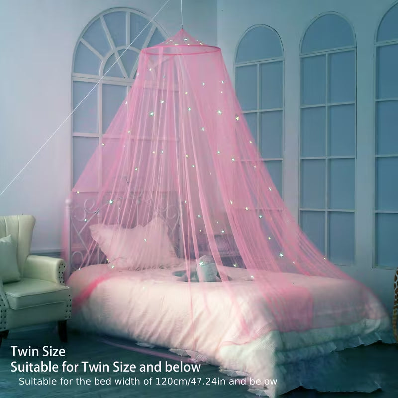 Luminous Star Print Ceiling Hanging Mosquito Net, Breathable Canopy Bed Net for Single & Double Beds, Home Bedroom Decor