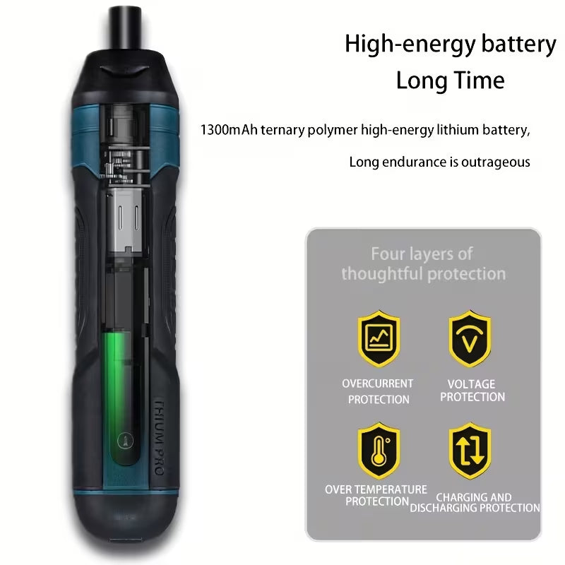 3.7V Rechargeable Cordless Electric Screwdriver, 4 Torque Settings Portable Power Screwdriver with 20pcs Bits Set for Home Repair & DIY Projects