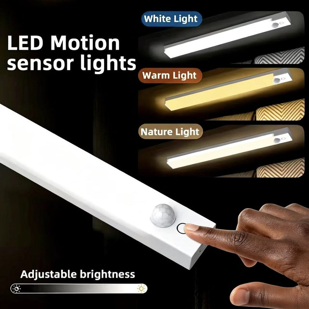 LED Motion Sensor Under Cabinet Light, 20cm Rechargeable Magnetic LED Closet Light, Dimmable Night Light with 3 Color Temperatures, Suitable for Kitchens, Stairs, Wardrobes and More.