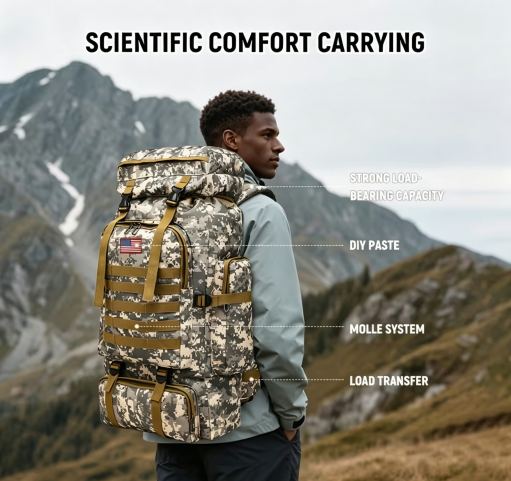 Large Capacity Tactical Hiking Backpack, Digital Camo Molle Backpack, Heavy-Duty Outdoor Camping Travel Rucksack for Tanzania