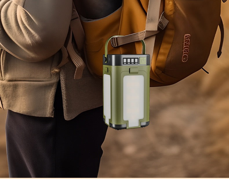 Portable Solar Camping Lantern, Fold‑Out 4 LED Panels, IPX4 Waterproof Rechargeable Emergency Lamp with Hanging Hook & Power Display for Outdoor Safari & Home Blackout