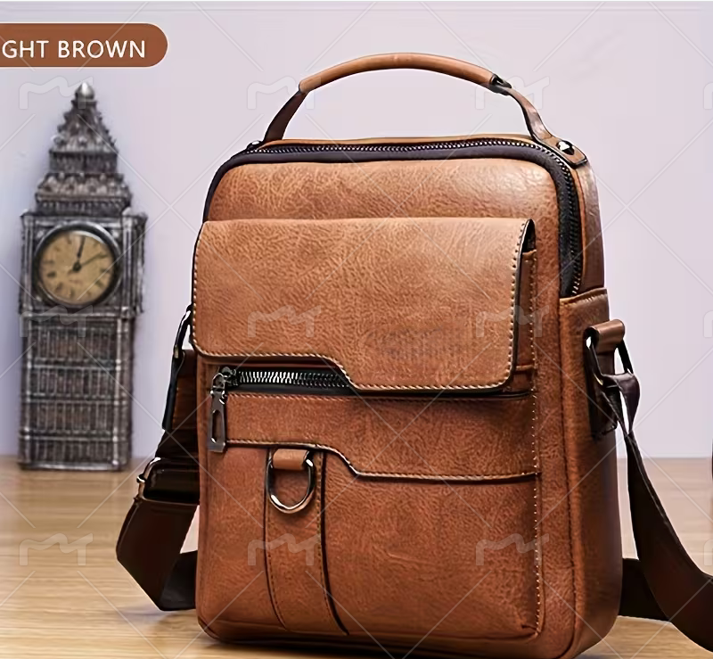 New men's genuine leather sling backpack—a high-capacity commuter bag featuring vintage street style, an adjustable strap, and durable cowhide; suitable for business travel and daily use, and a perfect gift for Father's Day.