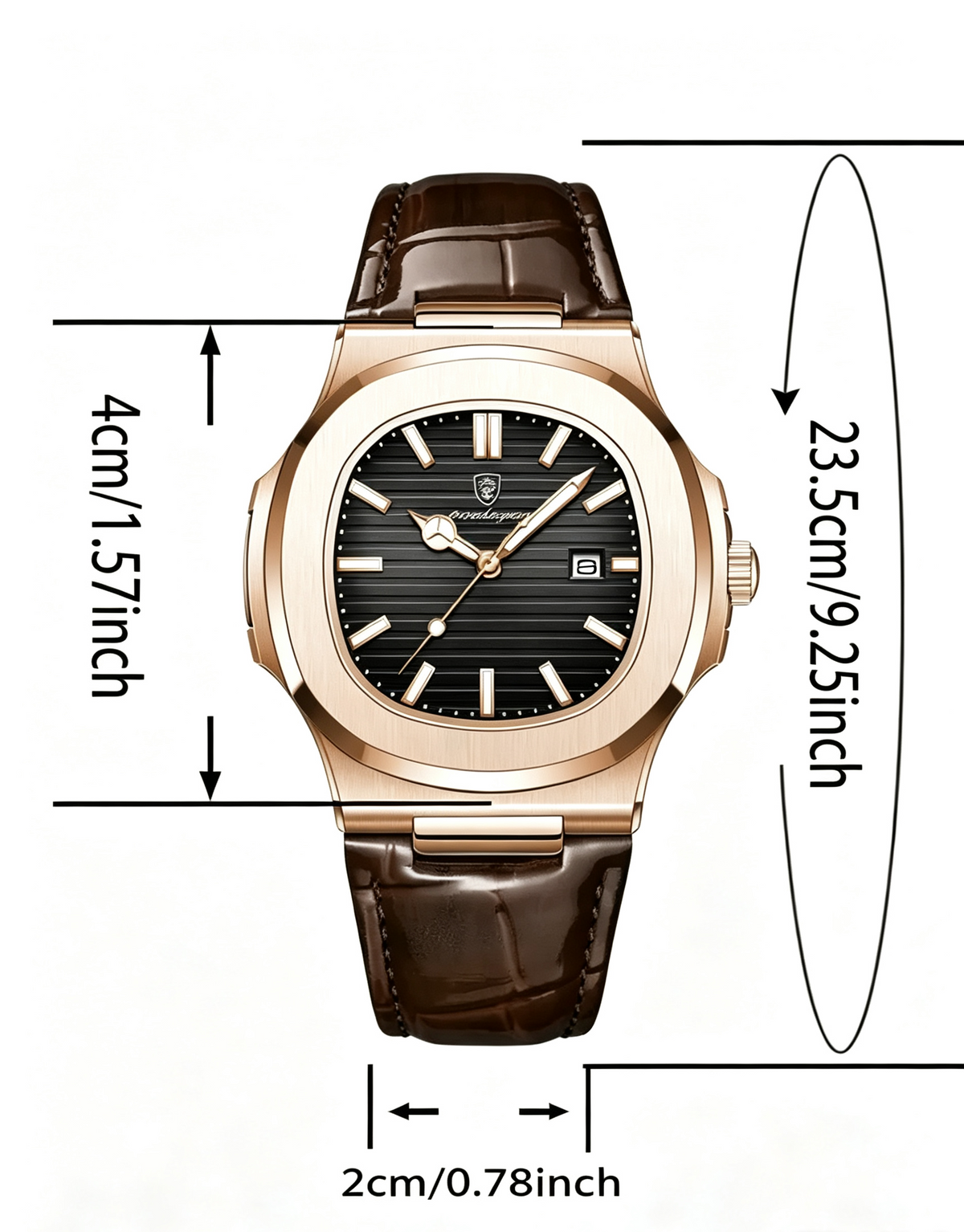 Men's Quartz Analog Watch, Rose Gold Stainless Steel Case, Square Dial with PU Leather Strap, Luminous Hands, Date Display, 30m Water-Resistant, Elegant Business Dress Watch, Analog Quartz Watches