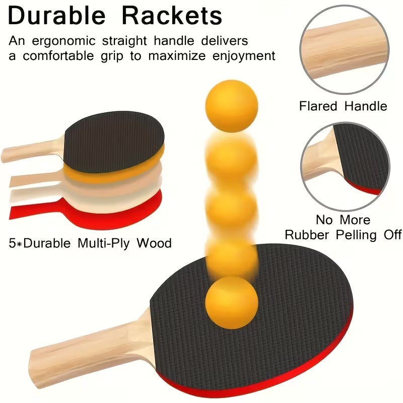 Portable Table Tennis Set with Retractable Net, 2 Ping Pong Paddles, 6 Balls & Storage Bag, Indoor Outdoor Ping Pong Kit for Kids Adults