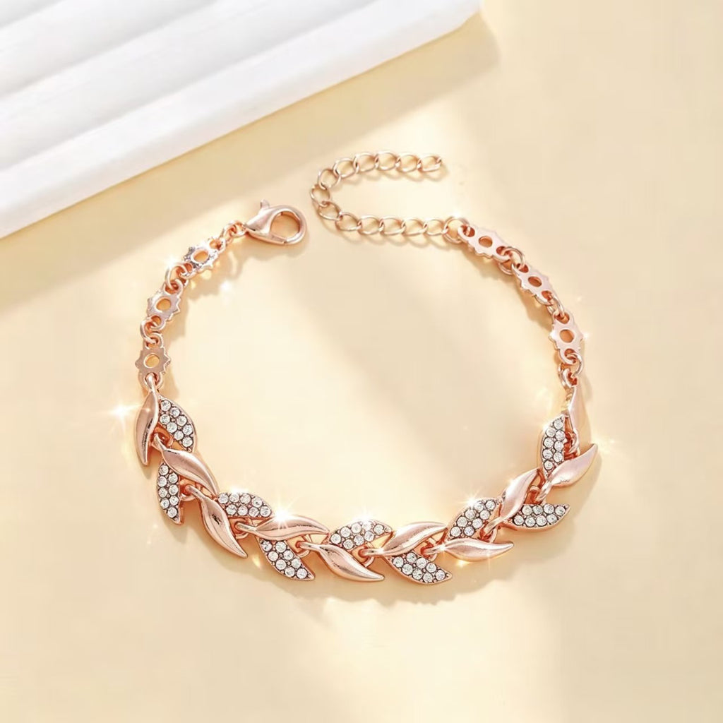 Rose Gold Fish Tail Rhinestone Jewelry Set, Inlaid Crystal Necklace & Bracelet for Women Wedding Party Daily Wear